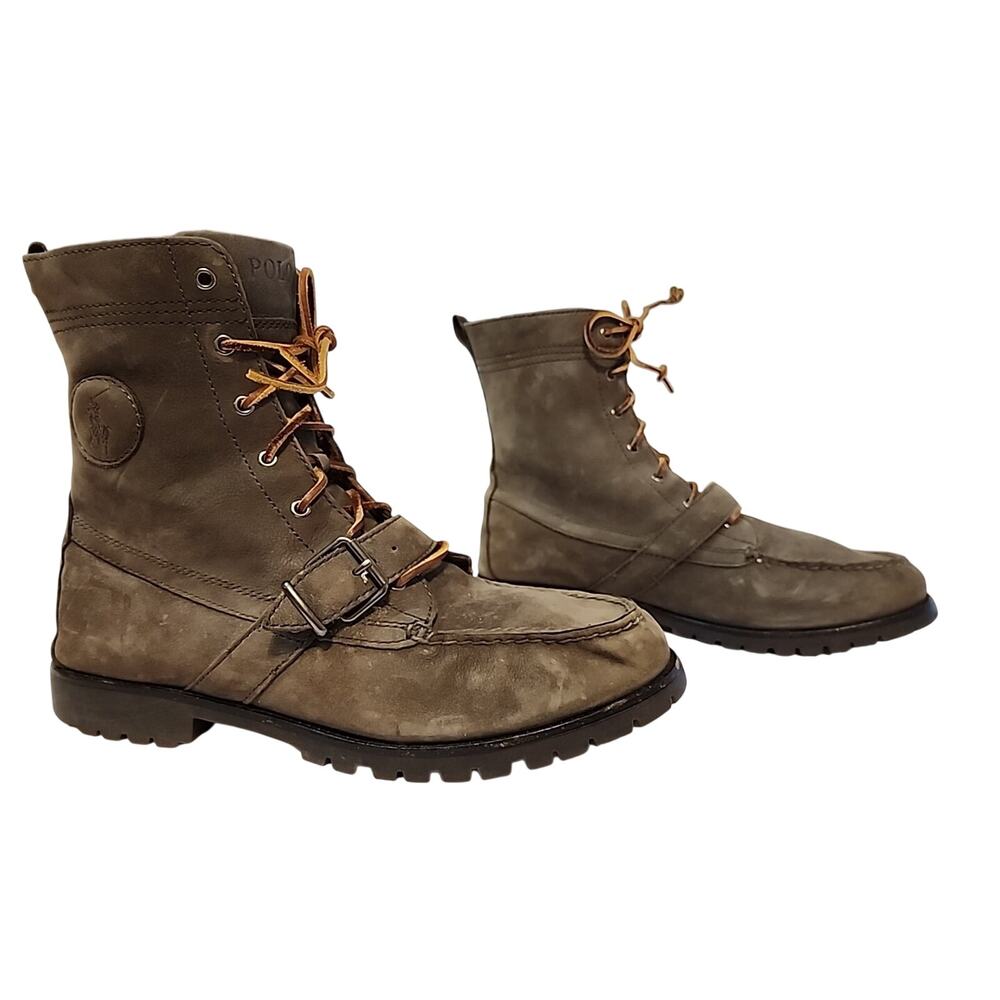 Polo Ralph Lauren Ranger Buckle Boots Mens Grey/Olive Nubuck Leather Sz 13